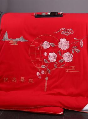 A类母婴级全棉蚕丝被红色结婚被桑蚕丝拉链子母被加厚冬被春秋被