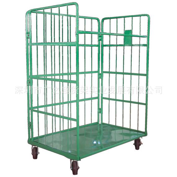 供应仓库物料周转车物流台车 折叠搬运手推车 仓储理货车三面笼车