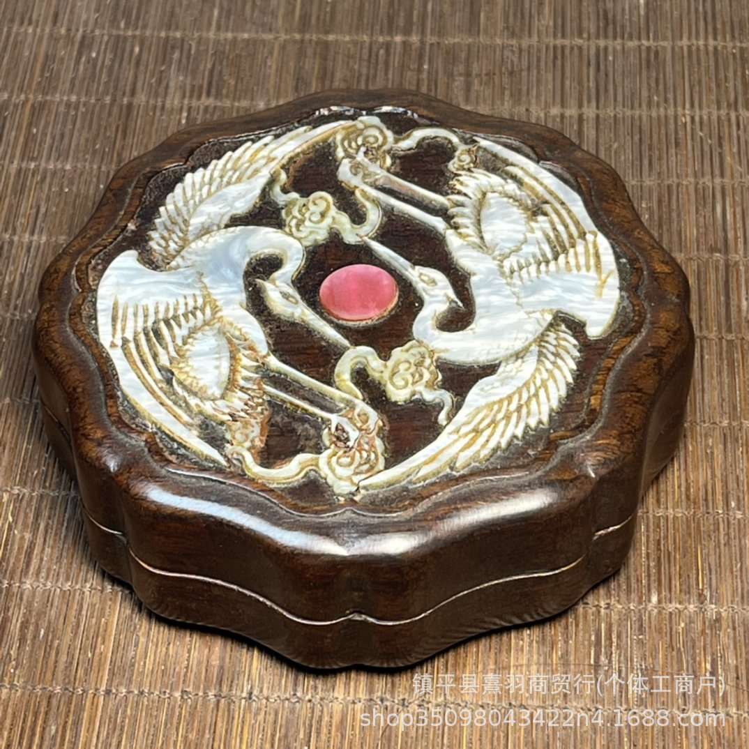 仿古花梨木镶玉片雕刻雕刻砚台板文房墨汁盒摆件直播带货爆款