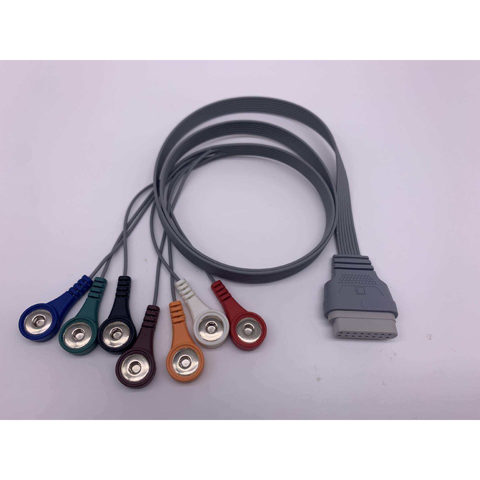 兼容理邦SE-2003/SE-2012动态心电导联线16孔7导10导按扣式导联线