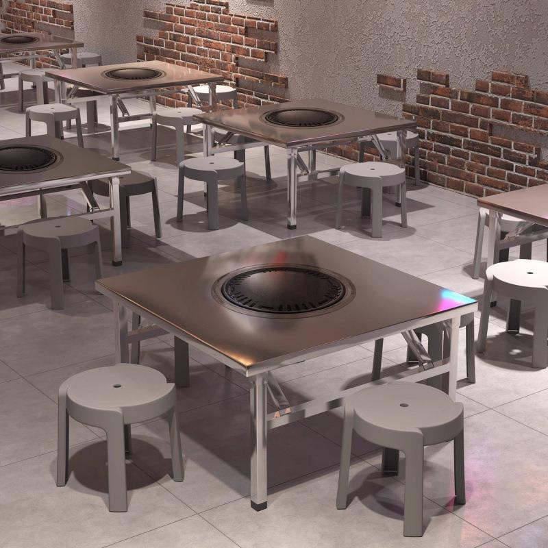 移动不锈钢圆桌加厚可折叠地摊烤肉流水席方桌烧烤桌大排挡折叠桌