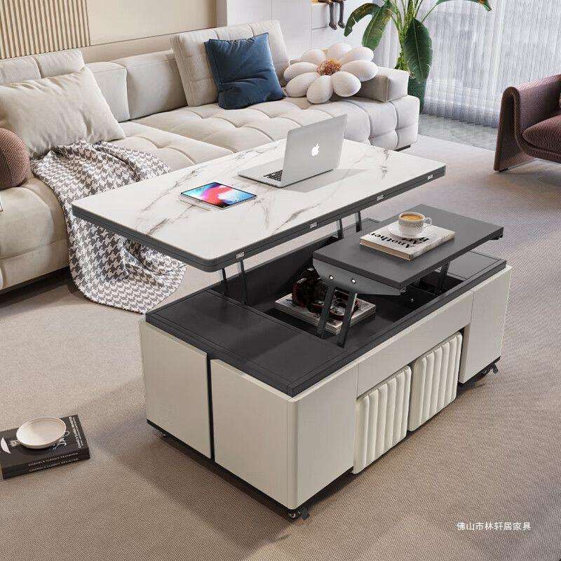 岩板茶几升降折叠餐桌轻奢简约伸缩两用客厅小户型创意茶几多功能