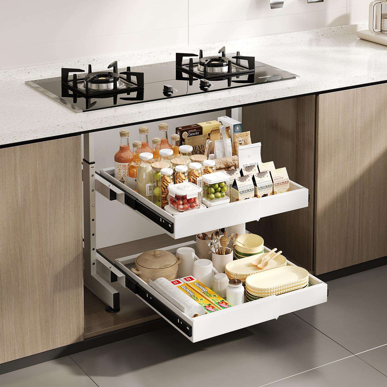 橱柜拉篮架可伸缩滑轨抽屉置物架顶天立地收纳架下水槽调味料盘