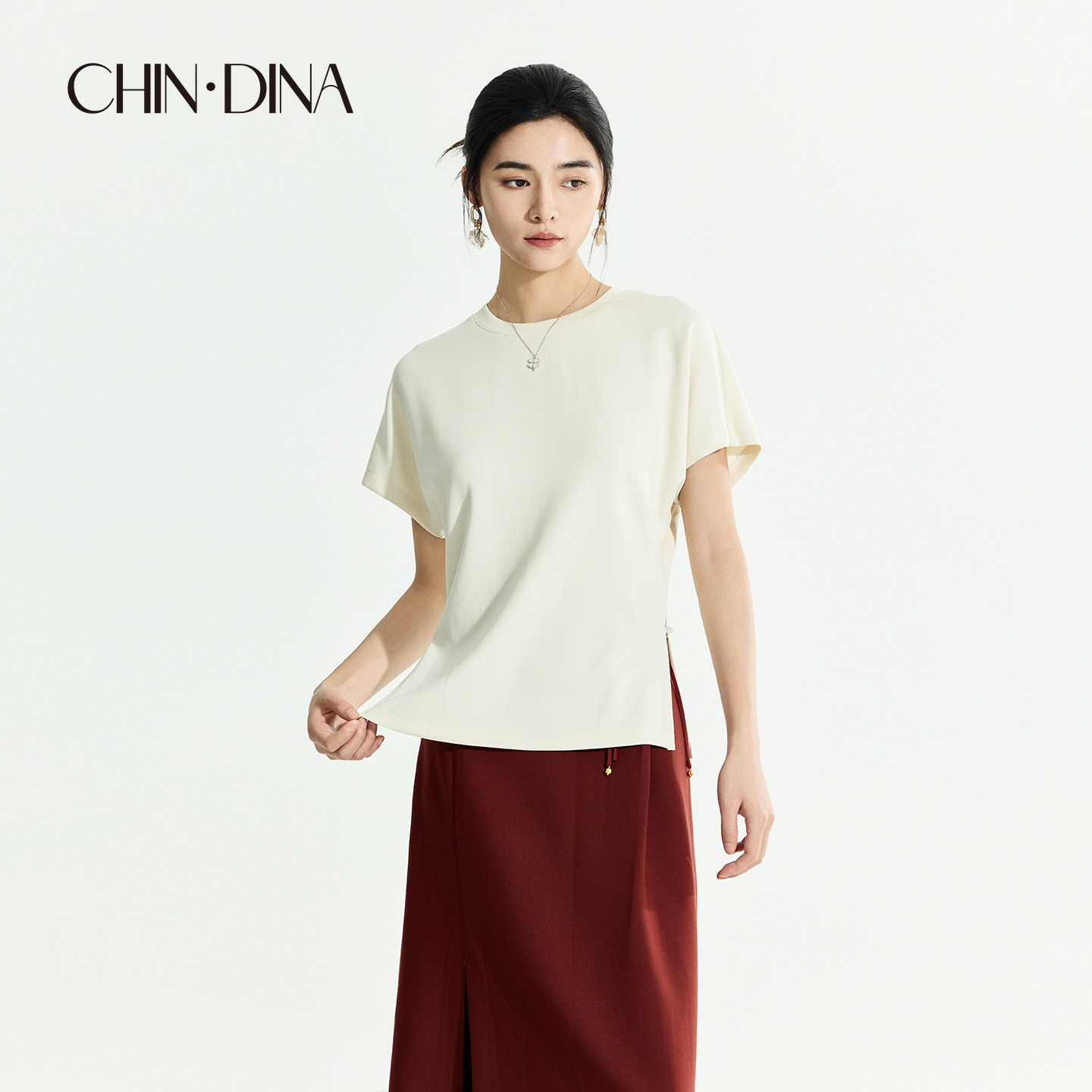 CHIN·DINA短袖T恤女2026新款夏淡人高知穿搭独特设计感气质上衣