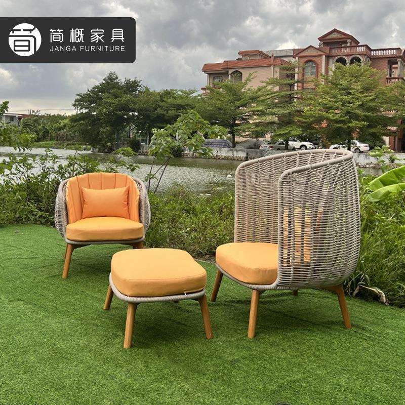 户外家具庭院露台轻奢桌椅脚踏高背单人位沙发阳台度假村低背藤椅