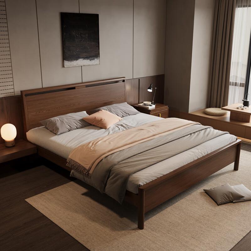 白蜡木全实木床简约现代1.5米单人1米8主卧双人床家用原木储物床