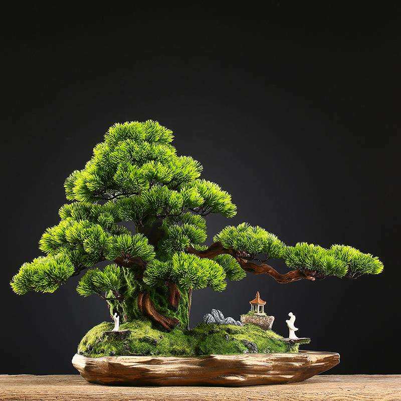 仿真迎客松假树绿植红运当头盆景客厅办公室玄关家居禅意装饰摆件