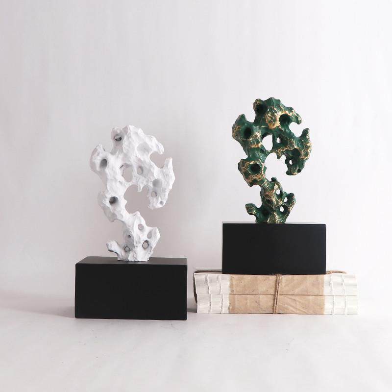 新中式禅意树脂太湖石摆件展厅售楼处客厅隔断书房书柜软装饰品