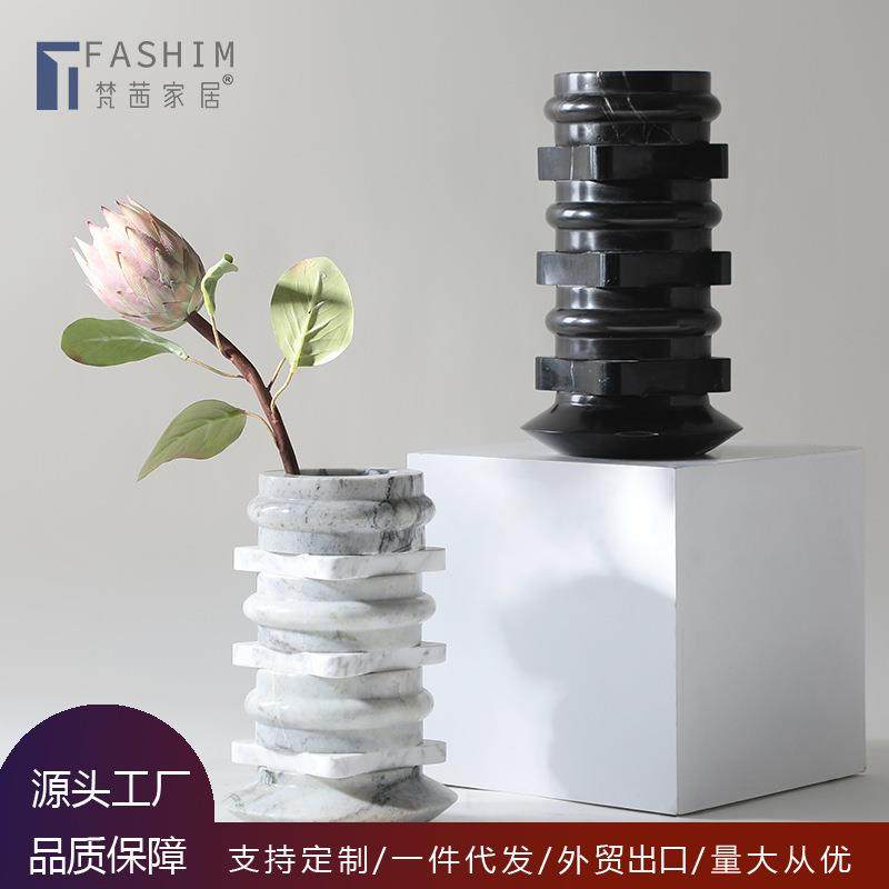 现代简约家居装饰爵士白螺纹大理石花瓶摆件客厅茶几餐桌花器摆设