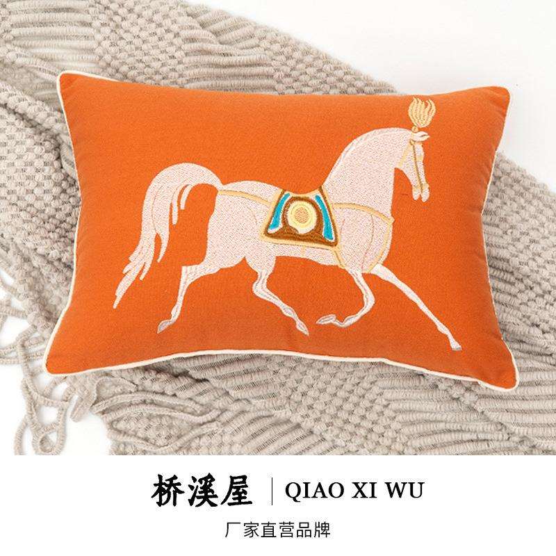 桥溪屋现代简约轻奢风沙发抱枕靠垫马刺绣花枕套样板设计腰靠背枕