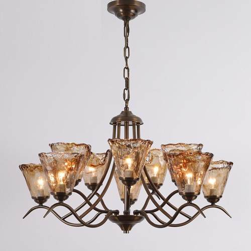 美式复古全铜客厅吊灯大气别墅餐厅大厅双层玻璃灯具