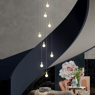 楼梯吊灯长吊灯复式楼公寓loft楼梯间双螺旋极简轻奢E27灯泡灯具
