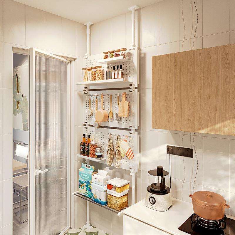 顶天立地洞洞板门后置物架超薄免打孔入户玄关隔断一体金属收纳架