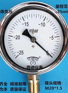 100MM径向-25mbar~0 膜盒微压真空表 负压表 负压风压表