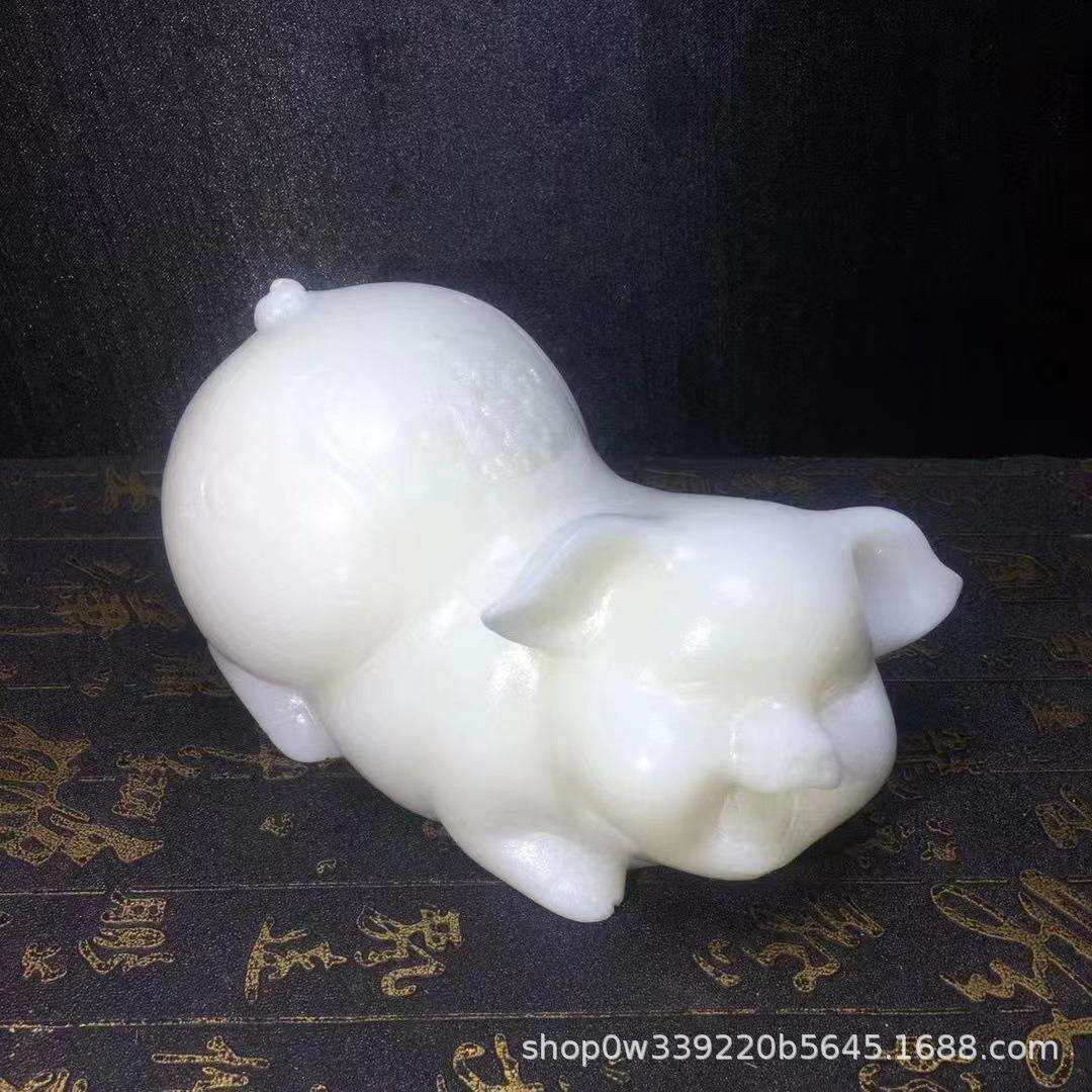 矿宝水晶汉白玉猪摆件白色生肖小猪工艺品黑耀石黑猪办公室吉祥物