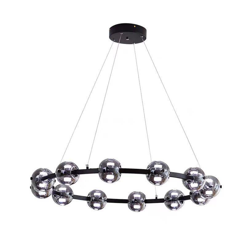 2024新款现代简约客厅高端圆环设计师极简艺术玻璃卧室黑色吊灯