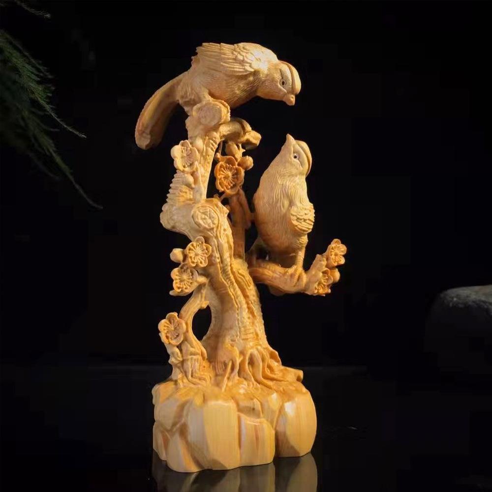 太行崖柏喜上眉梢摆件达拉干木雕喜鹊报喜镂空雕刻工艺木制工艺品