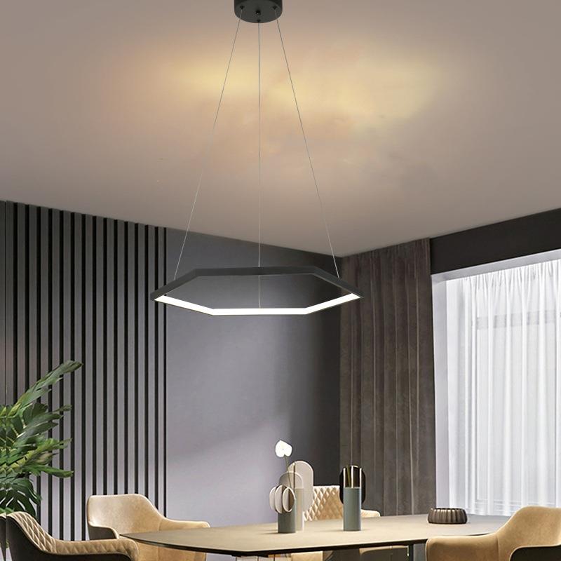 客厅吊灯现代简约 黑色二层卧室灯 LED主卧灯2023新款圆环餐厅灯