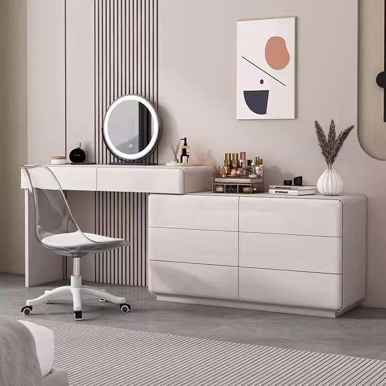 全实木梳妆台化妆桌斗柜一体奶油风大小户型卧室床尾化妆台