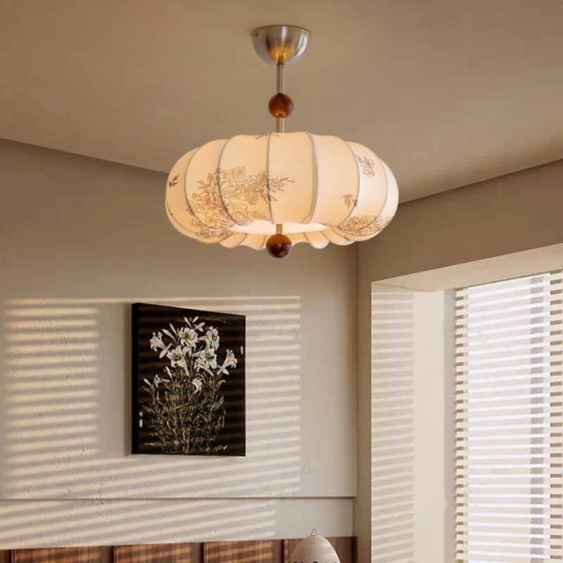 法式复古风卧室吊灯布p艺花纹中古餐厅南洋实木侘寂风温馨房间主