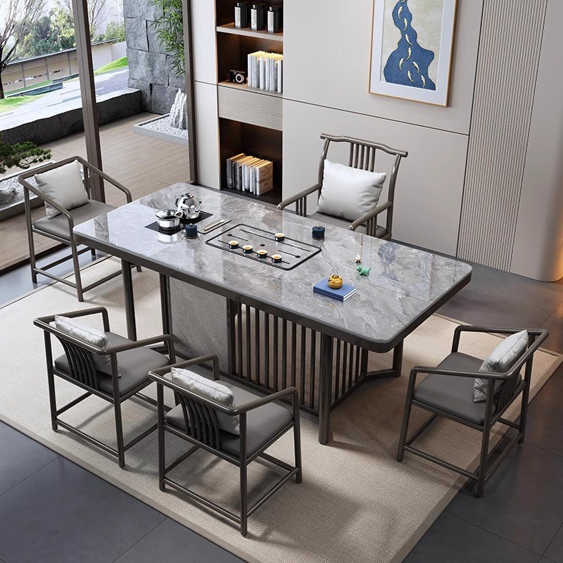 岩板茶桌茶台桌椅组合p轻奢现代简约高级感一桌五椅茶具茶台一整