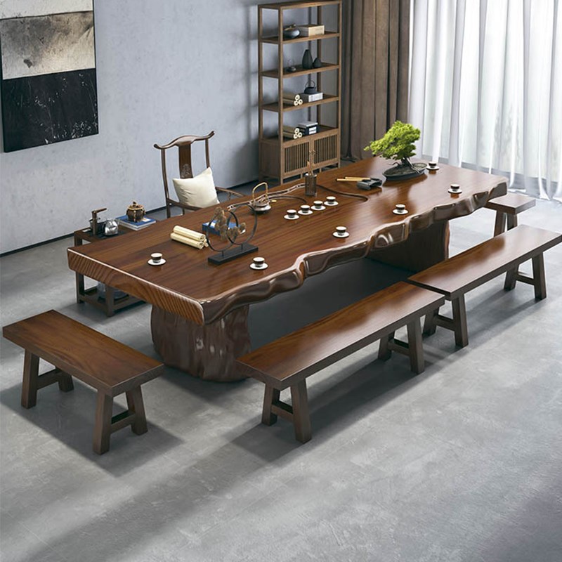 大板实木茶桌一桌五椅现代简约中式整板茶台茶盘T一体泡茶桌椅组