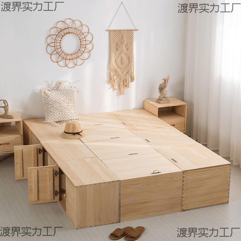 榻榻米木箱子拼床储物箱地台高箱设计整体卧室茶几实木组合箱