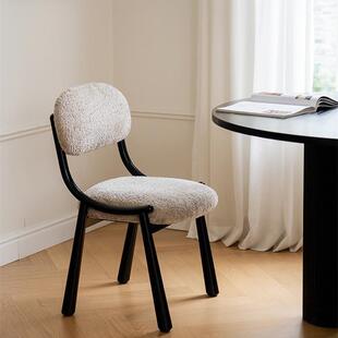 中古小羊肖恩绒布餐椅法式网红家用舒缓现代风金属框架椅子简约
