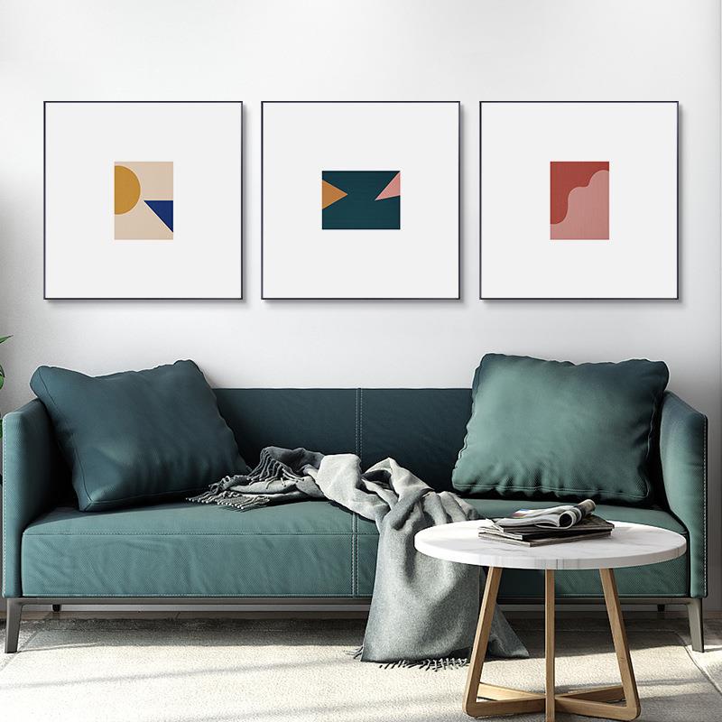北欧简约客厅装饰画卧室几何色块挂画软装样板间设计师酒店挂画