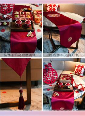TUF4中式桌旗结婚用红色喜字茶几订婚桌布婚礼婚房装饰餐桌电视柜