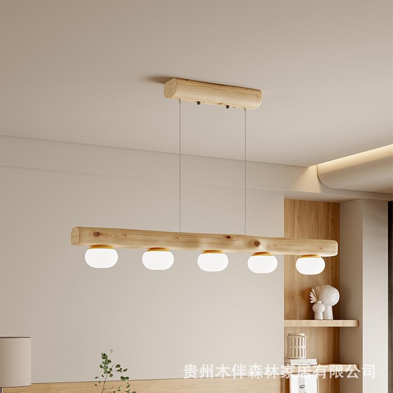 实木吊灯北欧原木奶油风格亚克力灯罩长条简约餐厅吧台灯具高透光