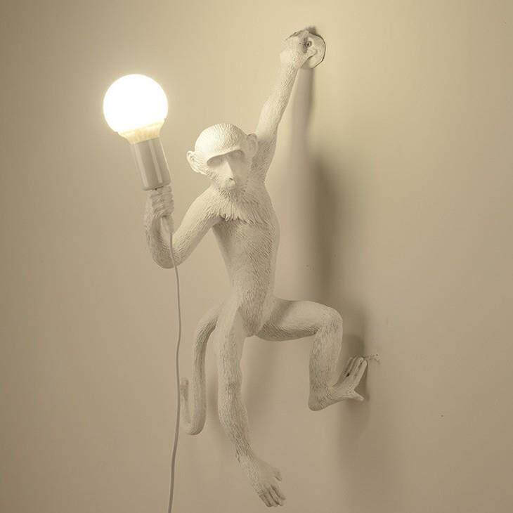 跨境北欧树脂猴子壁灯儿童房酒吧餐厅走廊店面装饰灯动物麻绳猴子