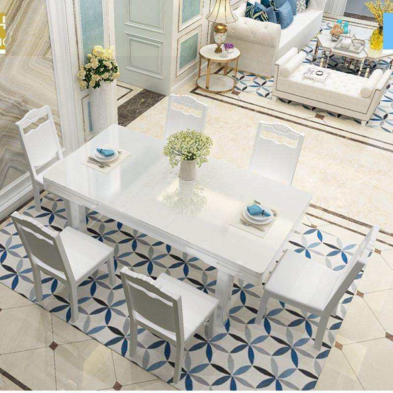 高档餐桌椅组合可带电磁炉折叠现代长方形小户型餐厅白色书桌