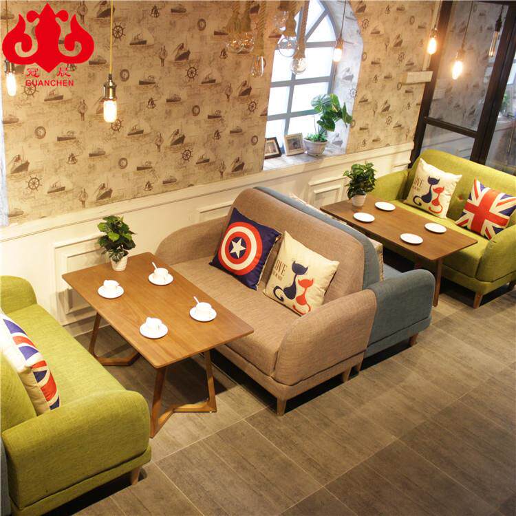 北欧咖啡厅桌椅实木简约甜品奶茶店休闲洽谈接待布艺卡座双人沙发