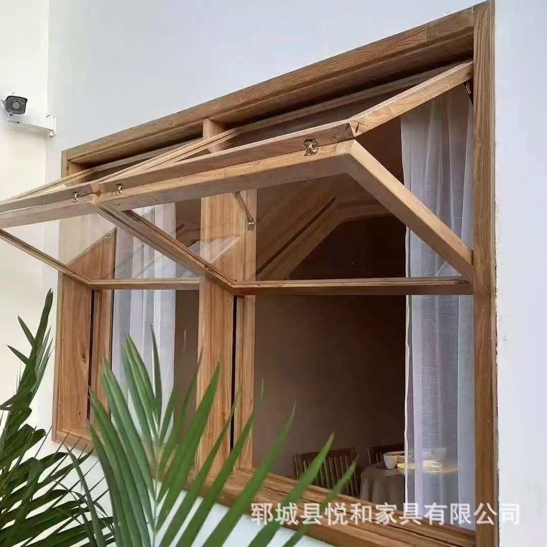 老榆木窗户街边咖啡厅装饰推拉窗做旧原木民宿装修上下折叠窗户框
