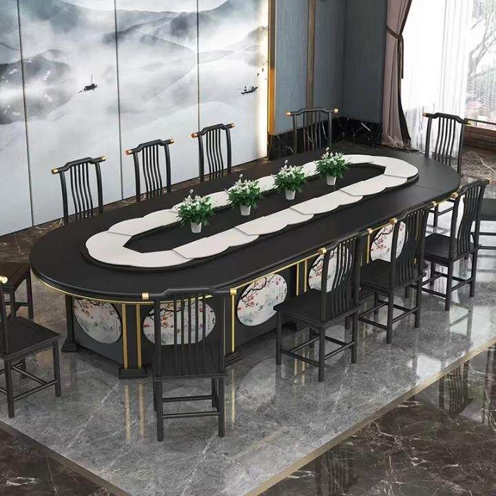 椭圆电动餐桌旋转桌长方形回旋酒店餐桌旋转小火锅传送带旋转设备