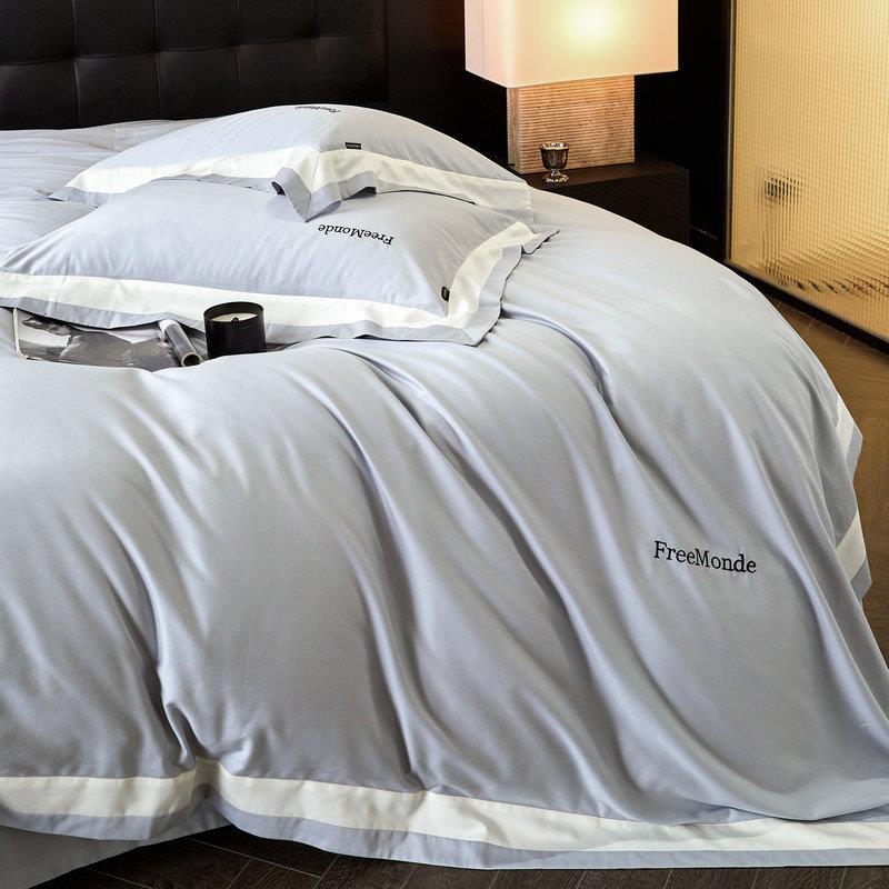 轻奢100支超细旦天丝棉磨毛四件套纯色刺绣保暖被套床单秋冬床品