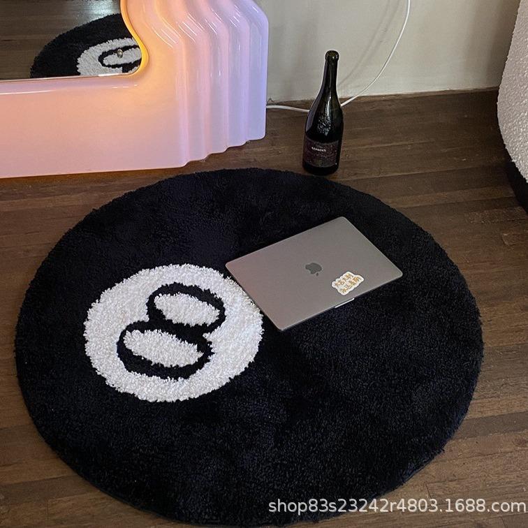 简约黑色8号植绒地毯客厅沙发茶几地垫书房卧室床边耐脏防滑垫子