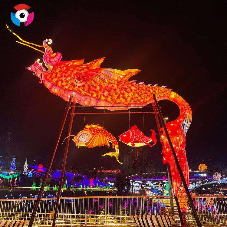 大型动物造型花灯春节彩灯庙会庙街夜景装饰手工鱼型花灯灯笼制作