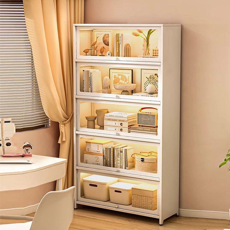 家用钢制书柜儿童多层防尘带门书架书房卧室收纳柜展示柜置物架