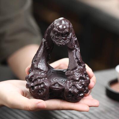 宜兴紫砂茶宠达摩祖师摆件茶具太湖石苦行僧茶具茶玩办公桌雕塑