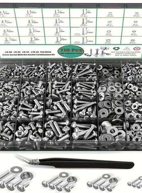 跨境盒装710pcs304不锈钢美制十字盘头螺丝配平螺母套装美制螺丝