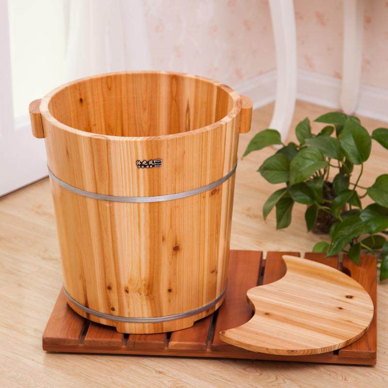 高杉木泡脚木桶足浴桶洗脚盆木桶泡脚木盆家用 带盖