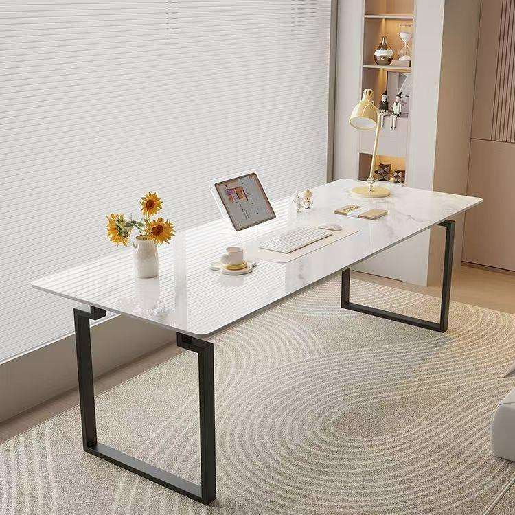 意式轻奢岩板桌面办公桌现代简约岩板书桌长条桌家用双人电脑桌