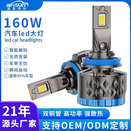160W双铜管汽车大灯改装h11车灯H4灯泡h7led灯汽车灯汽车led大灯