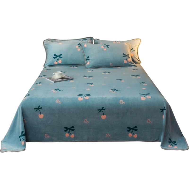 牛奶绒床单冬款j绒面加绒防滑加厚珊瑚绒毛毯单件冬季法兰绒三件