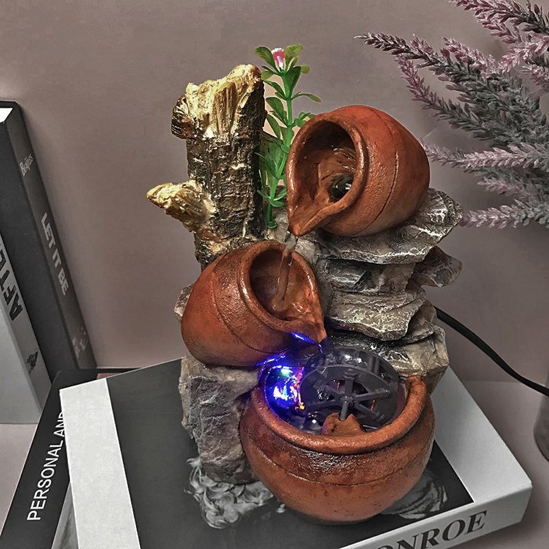 树桩陶罐流水家居庭院阳台鱼缸增氧鱼池水循环装饰造景落地摆件