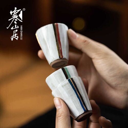 寒山居手绘描f金粗陶品茗杯主人杯个人专用杯家用陶瓷小茶杯喝茶