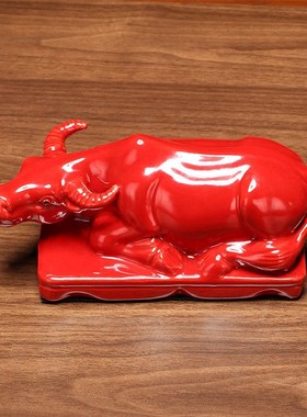 黄色陶瓷卧牛厨房厕所摆件化解卫生间在正北西北角下水道水牛补角