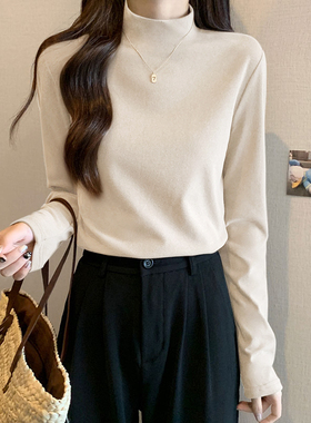 德绒加绒白色内搭半高领打底衫2025新I款女秋冬时尚洋气时髦高级